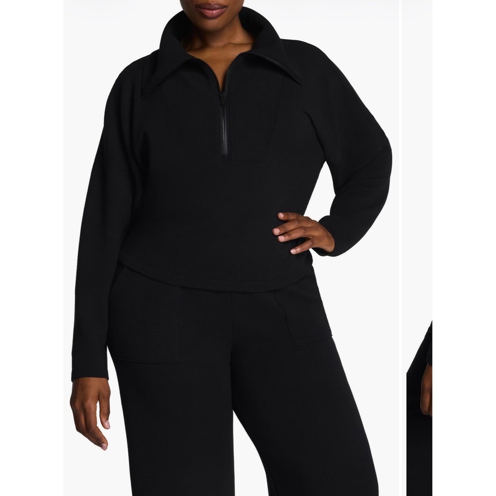 Spanx Women's Airessentials French Rib Half Zip Pullover Black Sz L